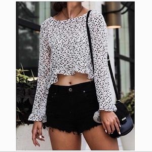 WILD FABLE | STAR PRINT BOHO SEMI SHEER CROPPED BLOUSE